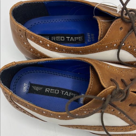 Red Tape Brown and White Oxford Shoes with Brogue Detailing - Picture 3 of 6